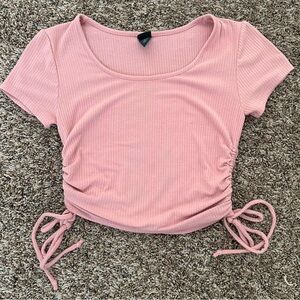 Pink Ribbed Short Sleeve Top